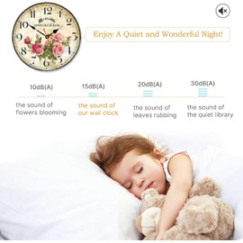 Toudorp Vintage French Floral Wall Clock with Pink Rose Pattern Small Round Silent Non-Ticking Quartz Movement 8 inches Wall Clocks Battery Operated Home Flower Decorative for Bedroom,Living Room