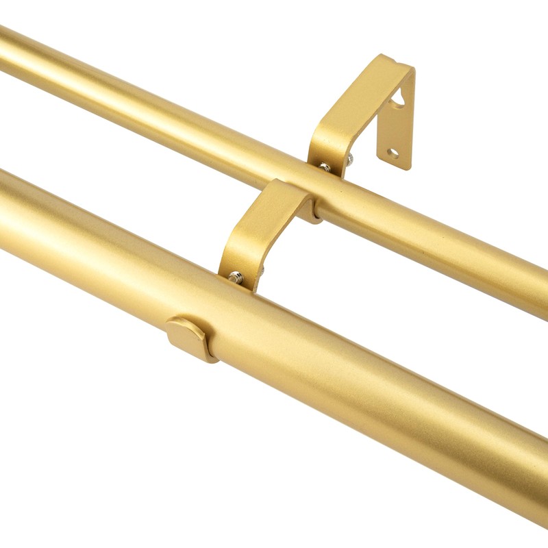 eTeckram 5/8" Double Curtain Rod with Royale Finials,Gold,28‘’-48‘’
