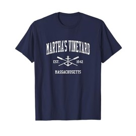 Martha's Vineyard MA Vintage Crossed Oars & Boat Anchor Spor T-Shirt