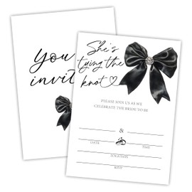 Nuckxy Black Bow Knot Bridal Shower Invitations - She's Tying The Knot- 25 Pcs Minimalism Invitations With Envelopes For Bridal Shower, Engagement Party, Bride-To-Be Party Favors & Supplies - A09