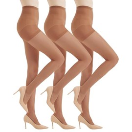 Citystl 3 Pairs Gentle Nude Sheer Tights for Women - 20D Not Rip Control Top Pantyhose with Reinforced Toes, Supple Feel - Resist Tears(Gentle Nude-M)