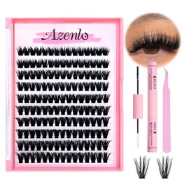 Azenlo Natural Lash Clusters Kit Wispy Eyelash Clusters 120 pcs Cluster Eyelash Extensions C Curl Individual Lashes 10-16 mm Mix Length Natural Look (60D KIT 120 Pcs)