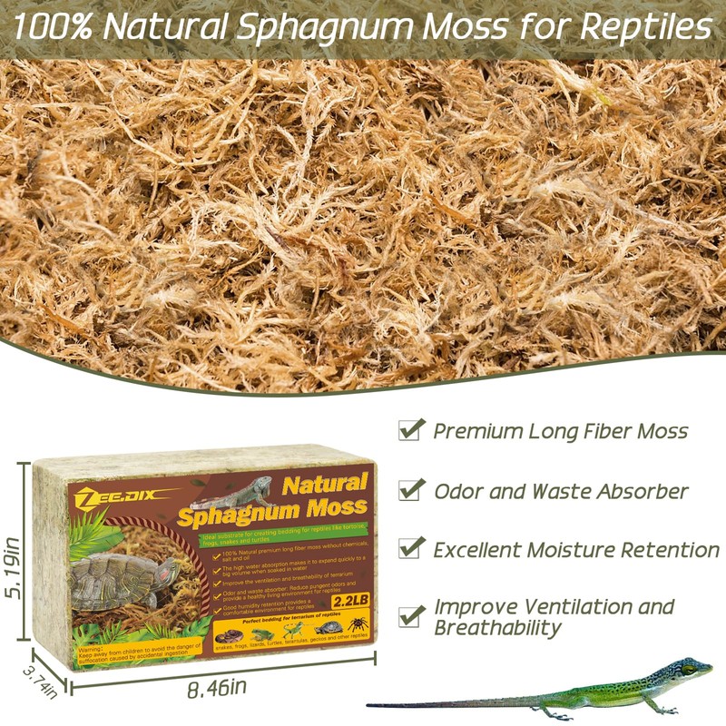ZeeDix 2.2LBS Sphagnum Moss for Reptiles, 50QT Premium Dried Moss