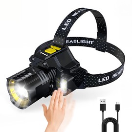 Rechargeable Sensor-Control Headlamp for Adults – Super Bright Head Lights for Forehead with Zoomable Beam & 5 Modes, Waterproof Camping Headlamps for Hiking, Running, Emergency (Type-C Charging)