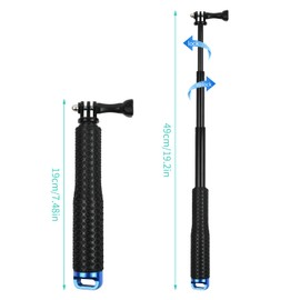 Waterproof Extendable Selfie Stick, Pole Handgrip Monopod, 19-49cm Telescopic Pole Aluminium for Hero 7/6/5/4/3/2/1 Action Camera (Red, 19cm)