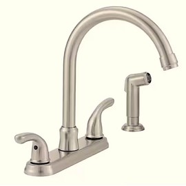 Glacier Bay Builders Double Handle Standard Kitchen Faucet with Side Sprayer in Stainless Steel
