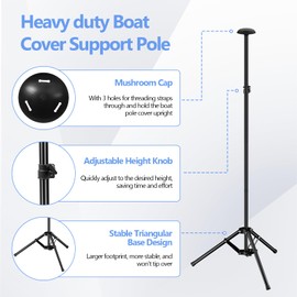 Boat Cover Support Pole with 24" Wide Tripod Base, 33"-63" Adjustable Height Stable Windproof Support Pole for Jon Pontoon Boats with 3 Straps and Storage Bag