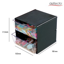 Deflecto Black 2 Drawer Cube Storage Modular and Expandable Desktop Storage Solution for Stationery and Crafting Storage.