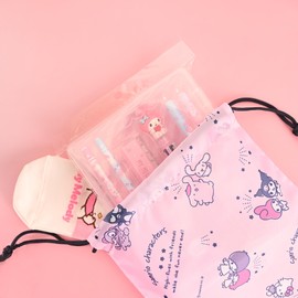 Kawaii Characters Drawstring Bags Pink 2 Pack Set - Lightweight Draw String Backpack Bag Closure, Perfect for Organizing & Gift - Kitty, Bad-Batz-Maroo, Cinnamon-roll, & Hanging-Yodon|210x100x310mm