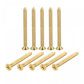 sourcing map Brass Wood Screws, M6x60mm Phillips Flat Head Self Tapping Connector for Door Hinges, Wooden Furniture, Home Appliances 10Pcs