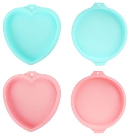 WOOWAIR Silikon Backformen Rund, Ø 20cm/8 Zoll Silikon Backform Rund + Herz, Antihaft Herzform Backform, Silikonbackform Rund für Käsekuchen, Regenbogenkuchen (4 Stück)