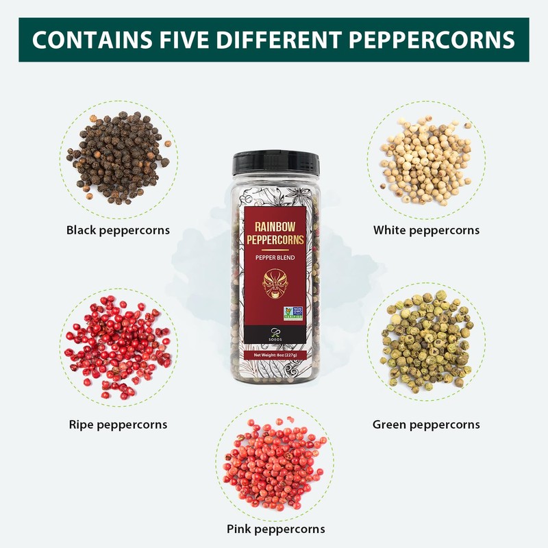 Soeos Himalayan Pink Salt 20oz + Rainbow Peppercorns 8oz, Salt