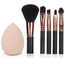 COM-FOUR® 6 Piece Cosmetic Set - Cosmetic Brush and Makeup Sponge Egg Shape - Beauty Blender - Makeup Egg for Powder, Cream and Liquid [Selection Varies] (6 Pieces - Makeup Set)
