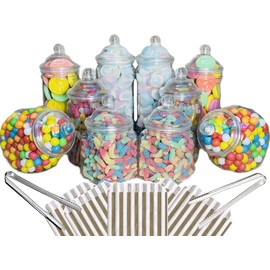 Truly Sweet Candy 10 Plastic Sweet Jars, 5 styles, 2 tongs, 50 bags Buffet (Gold)