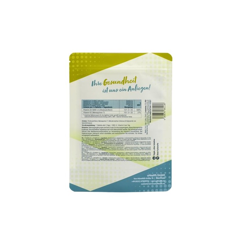 Vitamin D3 (5000 IU) + Vitamin K2 (100 μg), Cholecalciferol,