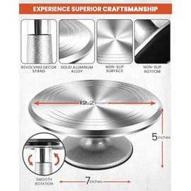 Kit de decoración de pasteles de 250 piezas con plato giratorio de metal de aluminio, soporte giratorio y juego de cuchillos, 48 ​​puntas de glaseado numeradas, 3 boquillas rusas, espátula recta y en ángulo, nivelador de pasteles y herramientas para hornear