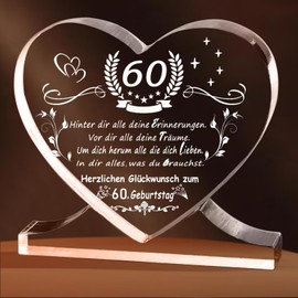 Decorative 60th Birthday Woman Man Gift, Acrylic Heart Gifts for 60th Birthday Woman Birthday Gift for Women 60th Birthday Man, 60th Birthday for Dad, Mother, Grandmother (60th Birthday)