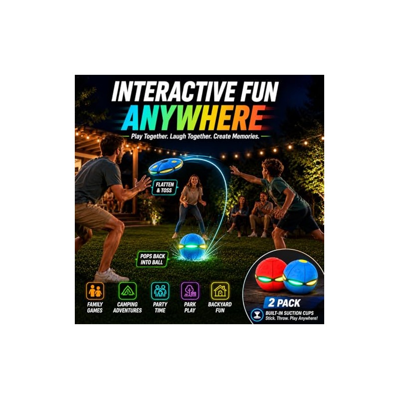 2pcs Magic Bouncing Ball 6-Lights,Transforming Flying Disc Ball, Pop-Up Rebound