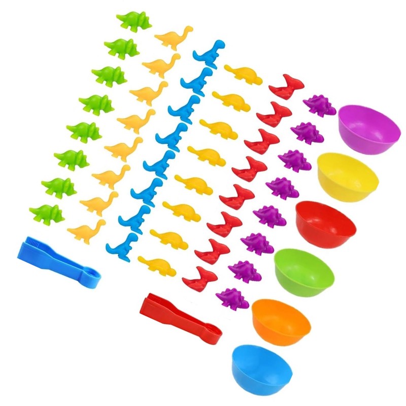 Toddler Color Classification Toys Dinosaurs Toy with Bowls and Clamps