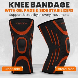 NeDKeN Knee Brace - Knee Brace with Joint Stabilization, Meniscus - Orthosis, Knee Support, Orthopaedic Knee Protection for Patella & Osteoarthritis, Sports & Rehabilitation Bandages (Orange, XL)