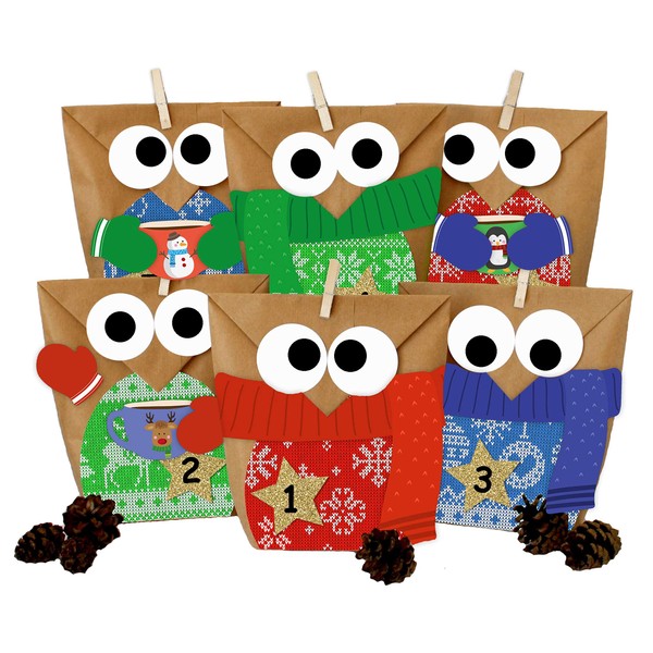 Papierdrachen DIY Advent Calendar for Filling - Christmas Owls -