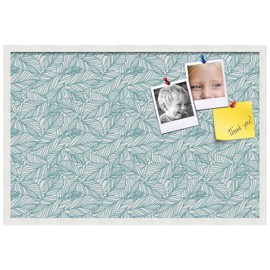 PinPix pin Cork Bulletin Board Made from Canvas, Foliage White Aqua 36x24 Inches 2 x 3 ft and Framed in Satin White Frame (PinPix-1876-36x24_FRBW26074)