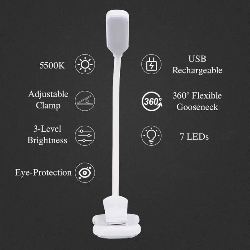 QEBIDUM Clip On Book Reading Light for Bed, Clamp On