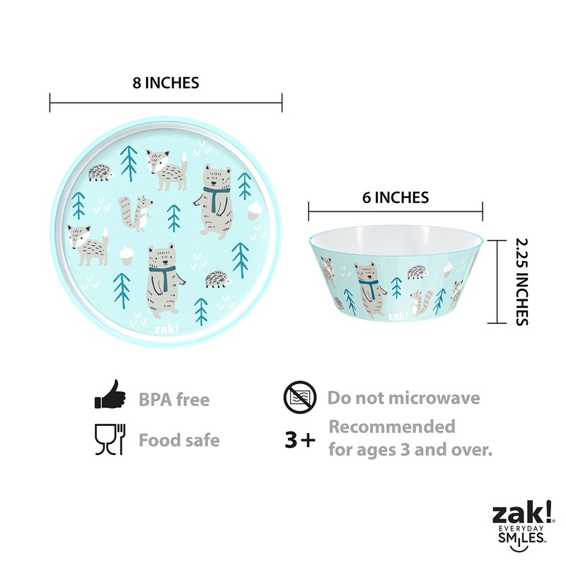 Zak Designs 5-Piece Dinnerware Set, Forest Friends - Durable Plastic