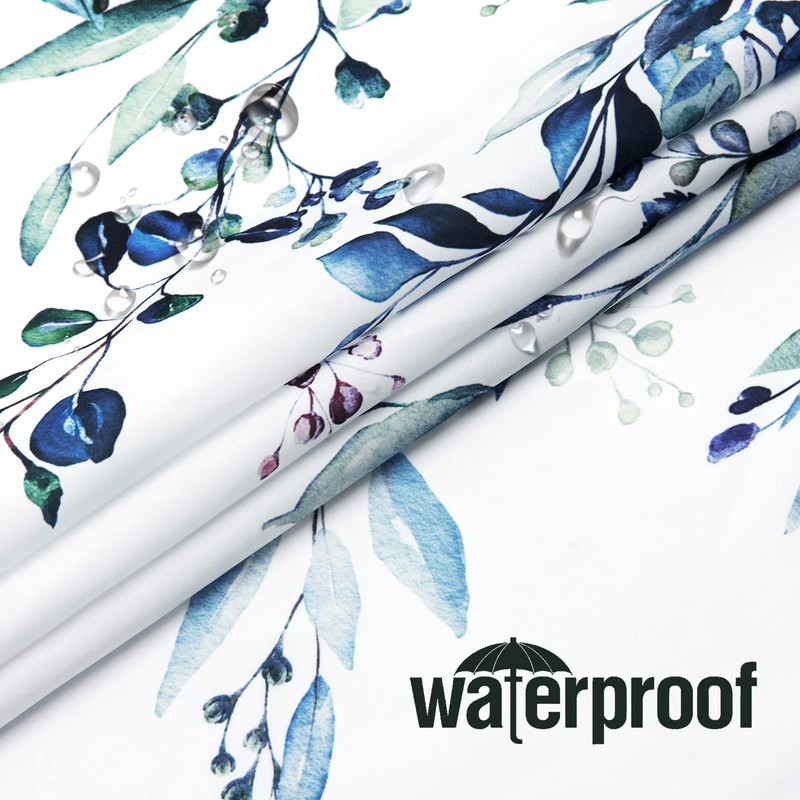 Gibelle Blue Eucalyptus Shower Curtain, Watercolor Plant Leaves with Floral