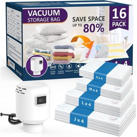 25 Pack Vacuum Storage Bags With Electric Air Pump,(5 /5 Large/5 Medium/5 Small/5 Roll Up Bags)Vacuum Seal Bags For Clothing Travel, Space Saver Bags For Luggage, Blankets,Bedding,Moving Bags - Color: 16 Pack