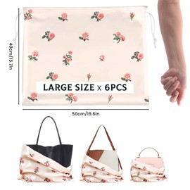 SNAIL GARDEN 6 Pack Dust Bags for Handbags with Stylish Floral Design,19.6x15.7 Inch Dust Bags for Purses, Silky Drawstring Purse Dust Bags for Storage,Satin Bag Cover for Shoes & Boots