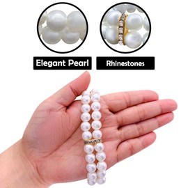 PET SHOW Dog Necklace Two Rows Elastic Faux Pearl with Rhinestone Pet Cat Puppy Small Dogs Jewelry Grooming Accessories Ivory Size M Pack of 1