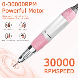 Professional Nail Drill with Foot Pedal Drill Bits Electric Nails Drill Pink 30000RPM E-file Nail Drill for Acrylic Nails Nail Grinder for Gel Nails At Home Nail Salon Manicure Pedicure