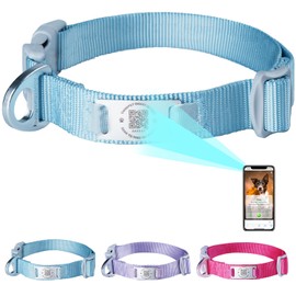 ThinkPet Intelligent QR Code Dog Collar - Made of Nylon, Adjustable Size, Durable and Comfortable, Real-time Location with Contact Information of the Owner, Light Blue, Small (Neck Circumference: