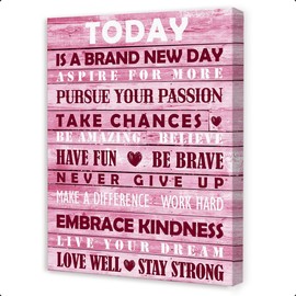 Today Is a New Day Pink Inspirational Wall Art,Positive Quotes Wall Decor,Motivational Canvas Wall Art for Women Office Home Bedroom