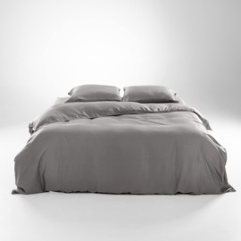 Olive + Crate Luxury 100% Lyocell Eucalyptus Duvet Cover Set King Size, Tencel 3PC Vegan Bedding Set, Super Soft Gray Cooling Duvet Cover for Hot Sleepers & 2 Pillowcases, Stone Gray (90" x 102")