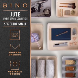 BINO | Woven Plastic Basket | XS (Natural), 5-Pack | THE JUTE COLLECTION | Home Organization, Space - Saving Storage, Stylish Design | Jute Basket | Plastic Storage Basket