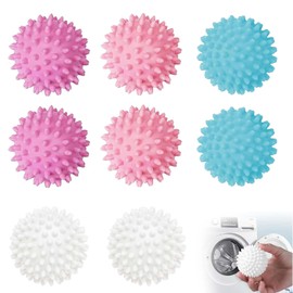 8Pcs Reusable Dryer Balls, Anti-Tangle Laundry Balls,Dryer Anti Static Tumble Ball for Drying Clothes, Washing Clothes and Fluffing Clothes (White + Purple + Blue + Pink)