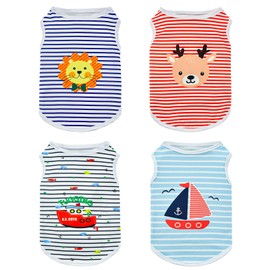 Vehomy 4 Pack Dog Shirts Striped Pattern Dog Summer Tee Shirt Pet Sleeveless T-Shirt Dog Breathable Cooling Tank Top Soft Vest for Small Medium Dogs Puppies Cats M
