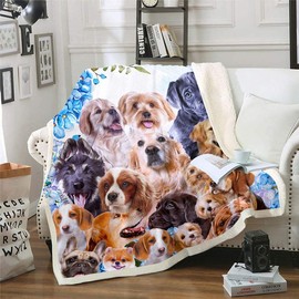 Homemissing Dog Plush Blanket Kids Cute Cartoon Pug Dogs Collage Blanket Pet Puppy Animal Fleece Throw Blanket Various Puppy Bulldog Fuzzy Blanket Single 50x60 Inch