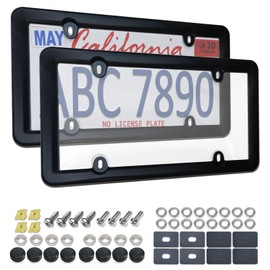 RCKJNJ License Plate Covers Frames- 2 Sets Car Plate Protectors, Clear Bubble Tag Plate Cover & Black Plastic Holder for Front Rear, with Screws Caps