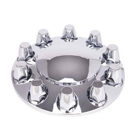 CHDT66 Complete Chrome Wheel Cover Set, 33mm Lug Nut Covers for Semi Trucks, 2 Front Axle Wheel Covers w/Removable Hub Caps for Trucks, Dome Top, Screw On