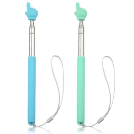 2pcs Telescopic Teachers Pointer, Pointer Sticks with Lanyard, Extendable Hand Pointer Finger Pointing Sticks, Retractable Whiteboard Pointer for Teachers Speakers Classroom Presentation (Blue, Green)