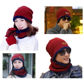 HINDAWI Winter Beanie Hat Neck Warmer Scarf and Touch Screen Gloves Set for Women Men Knit Skull Cap Infinity Circle Scarves Mittens