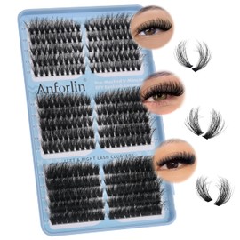 Fluffy Lash Clusters 8-20mm Left&Right Lashes 40D+60D+80D Cat Eye Wispy Eyelash Clusters 300 PCS D Curl Natural Individual Lashes 3D Soft DIY Cluster Eyelash Extensions at Home by Anforlin