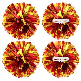YELARXI Metallic Cheerleading Pom Poms Cheer Pompoms, 12 Inch with Handle Rings Fit for Team Spirit Sports Dance Cheering, (4Pcs, Red Gold)