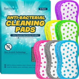 Anti-Bacterial Cleaning Pads by Smith’s® | 6 Pack | Dual-Sided Dish & Multi-Surface Cloth | For Home, Kitchen, Bathroom | Reusable | Non-Scratch | Long Lasting