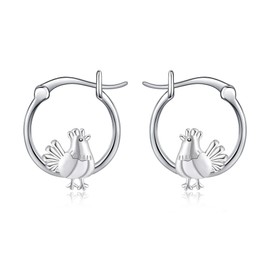 Chicken Earrings Sterling Silver Hen Hoop Earrings Chicken Mother's Day Jewellery for Women Mum