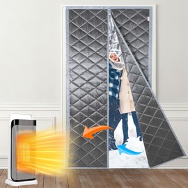 CMSD-LJC Magnetic Thermal Insulated Door Curtain - Thick Thermal Door Curtain Using Oxford Cloth and Cotton Fiber Fill - Weatherproof and Soundproof Blanket Fits Door Size 37" x 80" (Grey)