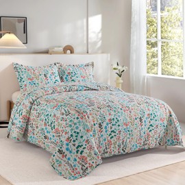 TWINRUN Garden Queen Size Quilt Bedding Set - Lightweight Cotton Bedspreads Qieen Size with Shams - 3 Pieces Farmhouse Queen Quilt Sets for Bed Coverlet